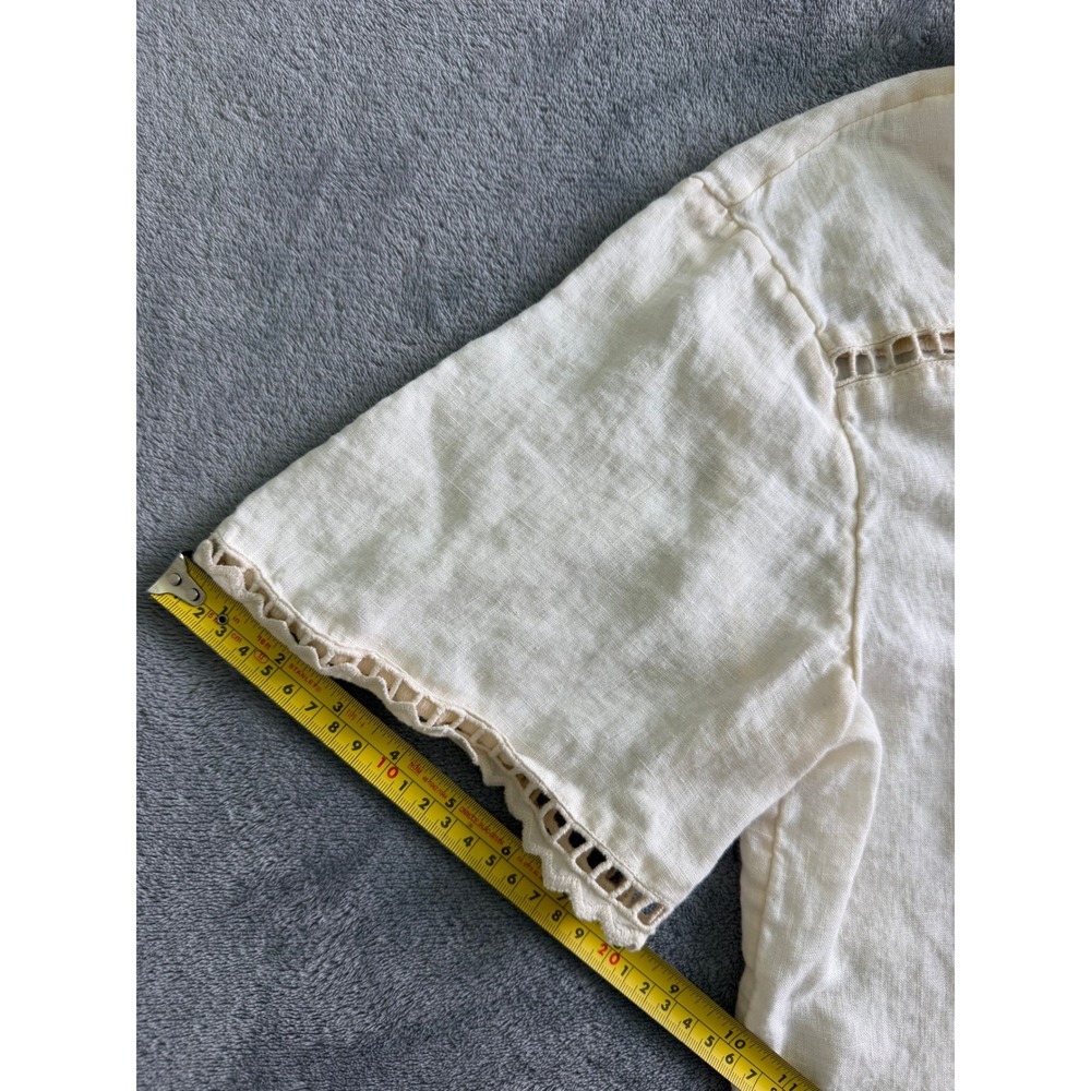 Abercrombie Linen Ivory Boxy Short-Sleeve Button-Down Lace Trim Coastal Summer S - Picture 8 of 8